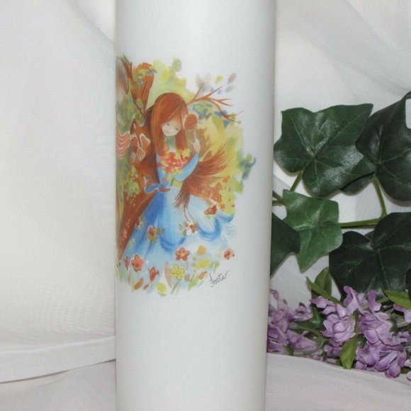Vintage White Satin Glass Vase Signed Foster Boy Girl Children Bohemian - Picture 5 of 8